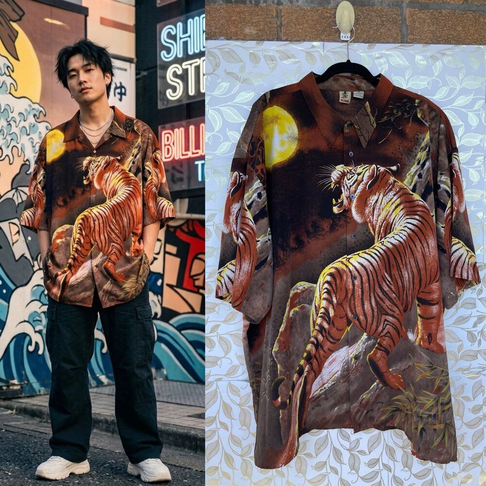 Billionbay 3XL Tiger Moon Graphic Shirt Oversized Harajuku Streetwear Gorpcore